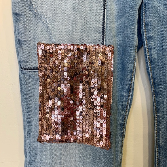 INC | Sequin Patchwork Mid Rise Cottagecore Festival Boho Boyfriend Jeans - Picture 4 of 8